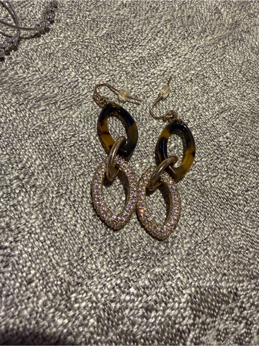 White House Black Market Gold-Tone Tortoiseshell Link Drop Earrings with Crystal